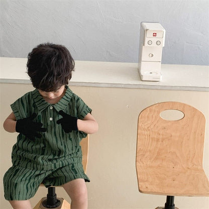 半袖セットアップ キッズ 半袖 セットアップ ストライプ 半袖 ポロシャツ ハーフパンツ