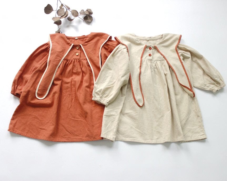 長袖ワンピース キッズ うさぎ うさ耳襟 ワンピース