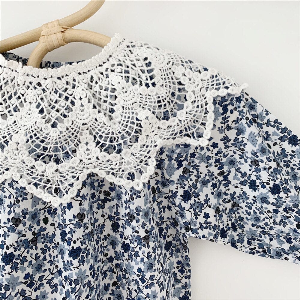 長袖ロンパース ベビー フラワー ロンパース レース 付け襟 ボンネット セット