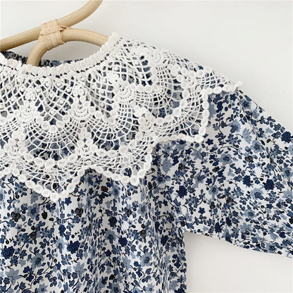 長袖ロンパース ベビー フラワー ロンパース レース 付け襟 ボンネット セット