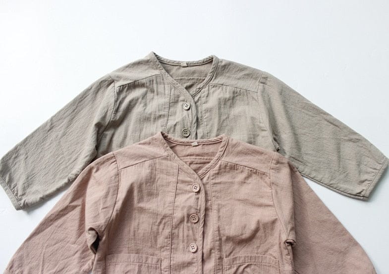 ショートコート・ジャケット・ジャンパー キッズ コットンリネン ノーカーラー ジャケット