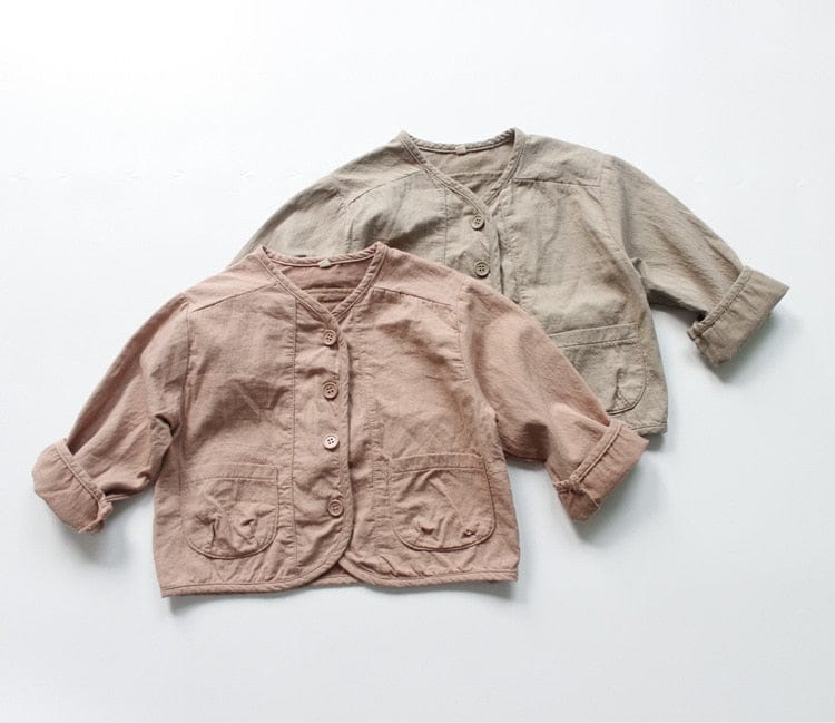 ショートコート・ジャケット・ジャンパー キッズ コットンリネン ノーカーラー ジャケット