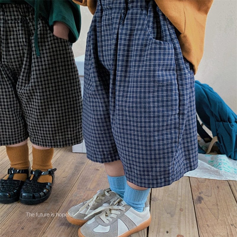 ロングパンツ・スウェットパンツ キッズ チェック ルーズ ワイド 半端丈 クロップドパンツ