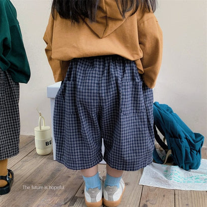 ロングパンツ・スウェットパンツ キッズ チェック ルーズ ワイド 半端丈 クロップドパンツ
