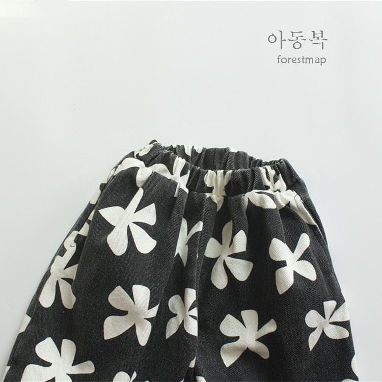 ロングパンツ・スウェットパンツ キッズ フラワー ルーズ クロップド パンツ
