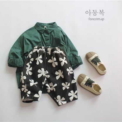 ロングパンツ・スウェットパンツ キッズ フラワー ルーズ クロップド パンツ