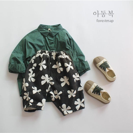 ロングパンツ・スウェットパンツ キッズ フラワー ルーズ クロップド パンツ