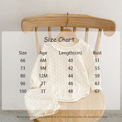 長袖ロンパース ベビー レースニット 長袖 ロンパース ボンネット 帽子 セット