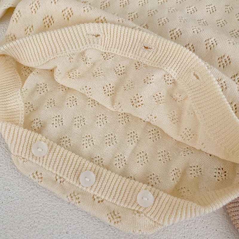 長袖ロンパース ベビー レースニット 長袖 ロンパース ボンネット 帽子 セット