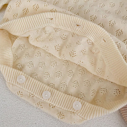 長袖ロンパース ベビー レースニット 長袖 ロンパース ボンネット 帽子 セット