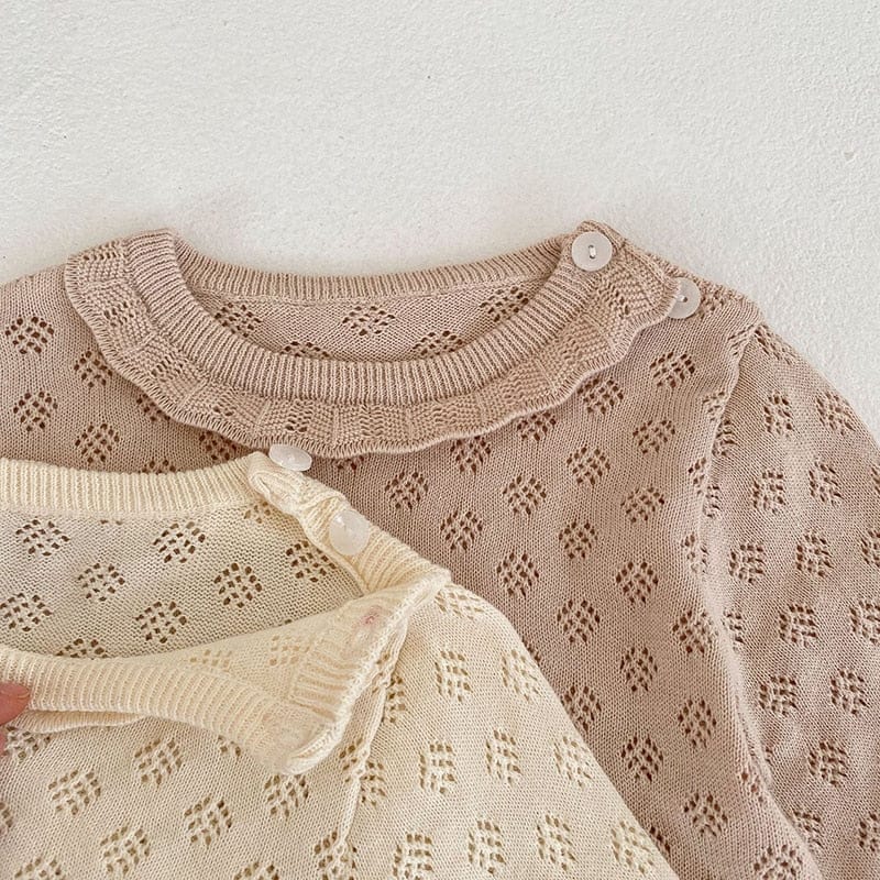長袖ロンパース ベビー レースニット 長袖 ロンパース ボンネット 帽子 セット
