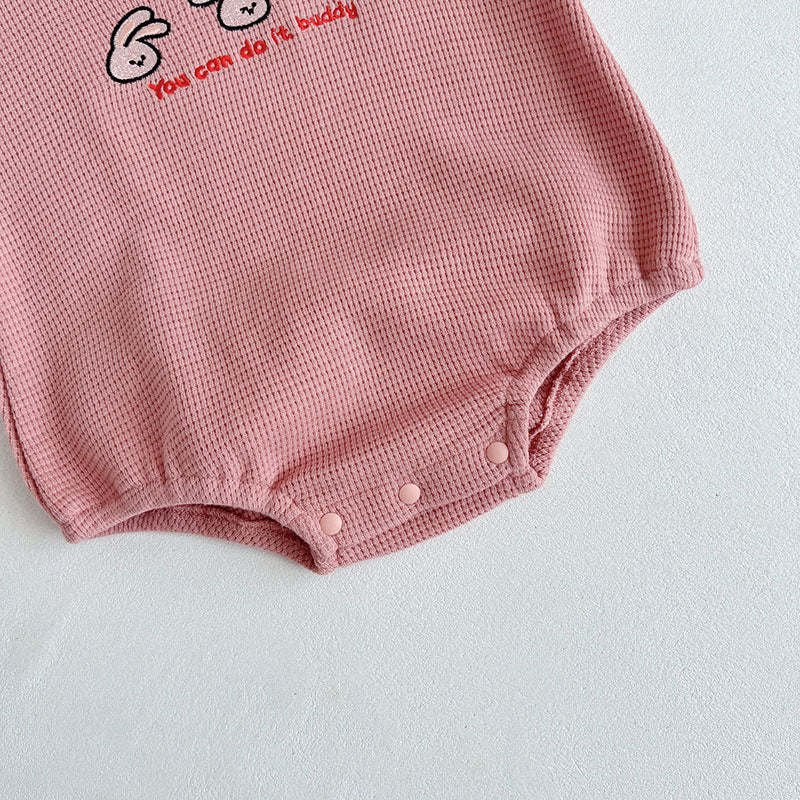 長袖ロンパース ベビー ワッフル くま ベア うさぎ バニー 恐竜 長袖 ロンパース 耳付き 帽子 セット