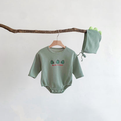 長袖ロンパース ベビー ワッフル くま ベア うさぎ バニー 恐竜 長袖 ロンパース 耳付き 帽子 セット