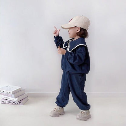 長袖セットアップ ベビー キッズ セットアップ バイピング ビッグカラー ハーフジップ トップス パンツ