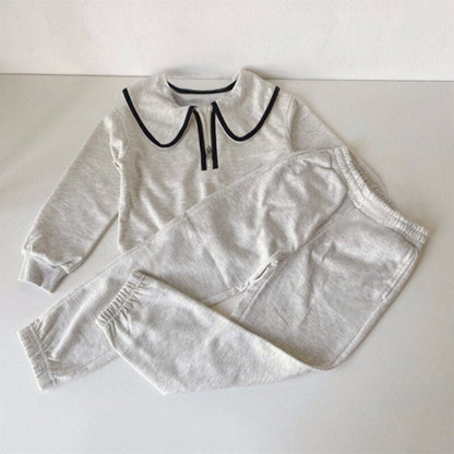 長袖セットアップ ベビー キッズ セットアップ バイピング ビッグカラー ハーフジップ トップス パンツ