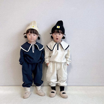 長袖セットアップ ベビー キッズ セットアップ バイピング ビッグカラー ハーフジップ トップス パンツ