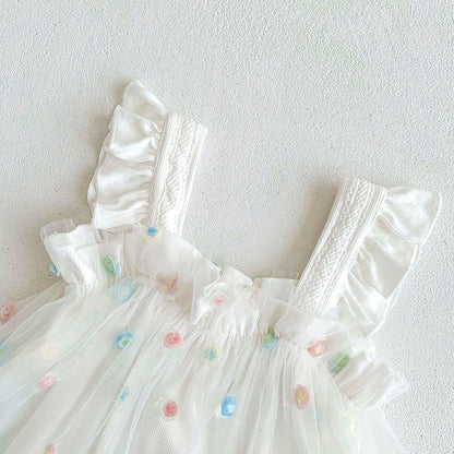 ノースリーブロンパース ☺︎ ベビー カラフル みずたま チュチュ チュール スカート キャミソール ロンパース