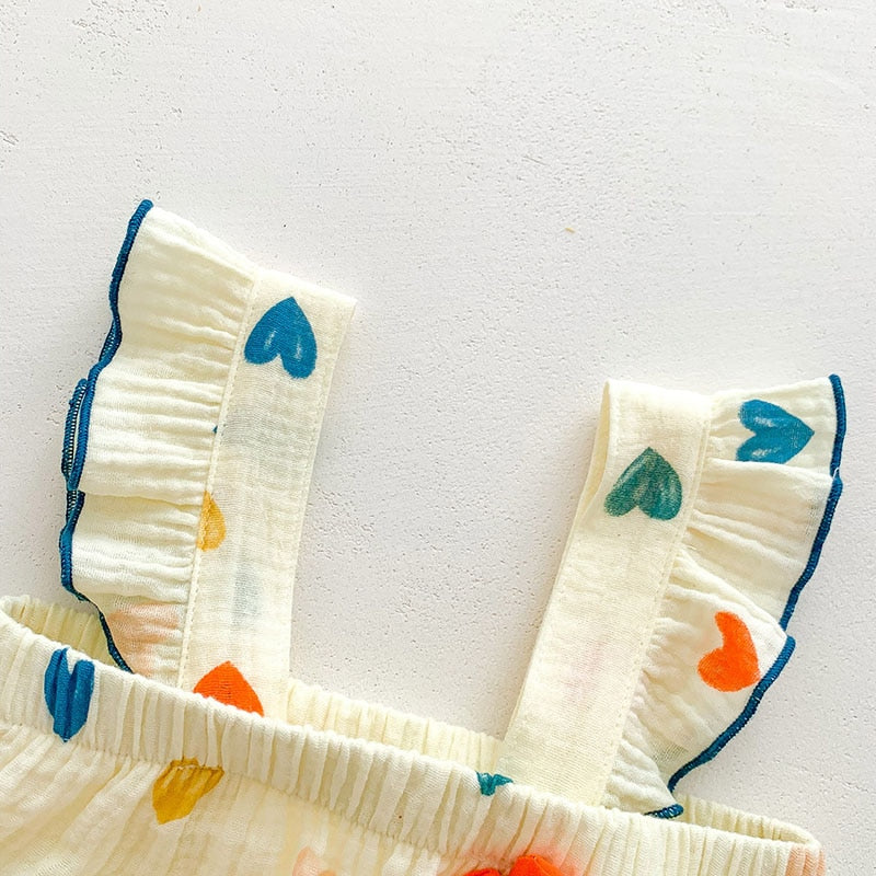 ノースリーブジャンプスーツ ☺︎ ベビー カラフル ハート フリル サスペンダー ロンパース ジャンプスーツ サロペット