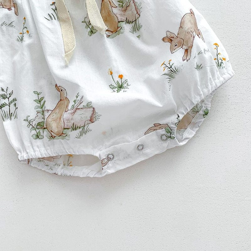 半袖ロンパース ベビー うさぎ バニー ラビット 半袖 リボン パフスリーブ ロンパース