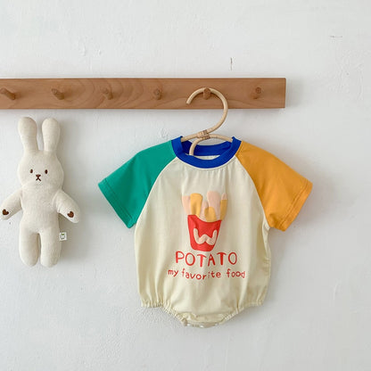 半袖ロンパース ☺︎ ベビー ポテト フレンチフライ パッチワーク 半袖 ルーズ ロンパース