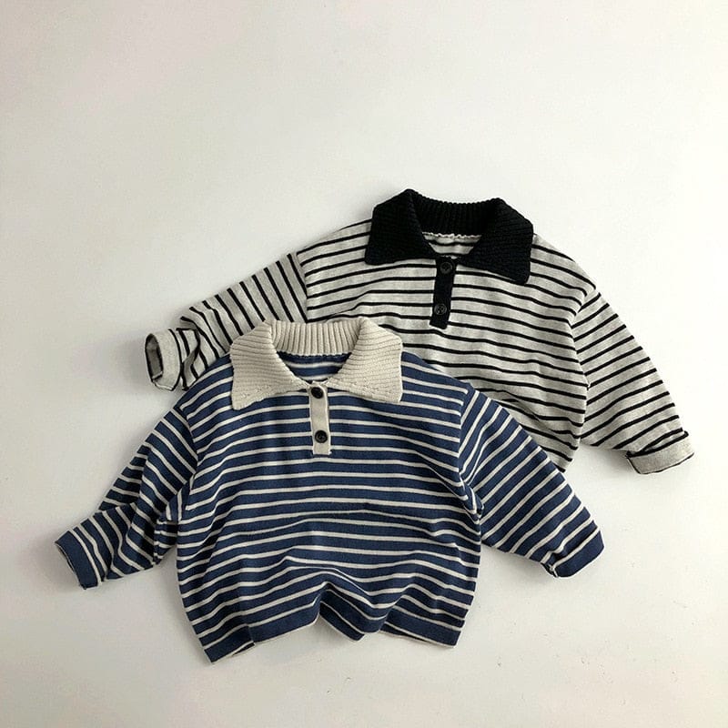 長袖シャツ・ブラウス キッズ服 長袖 ポロシャツ ボーダー スウェットシャツ 青 ベージュ 2色 男の子