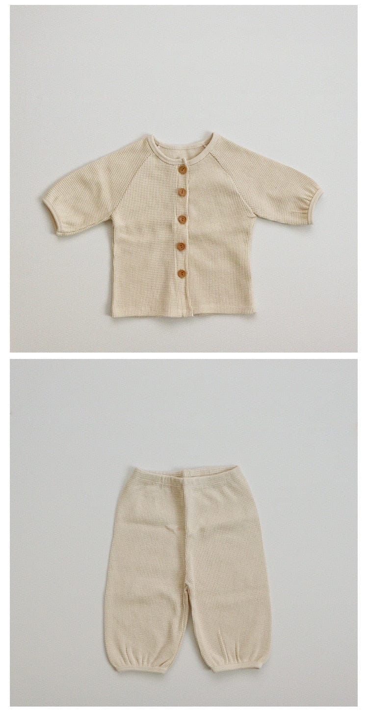 長袖パジャマ キッズセットアップ 2点セット フラワー花柄プリント 無地 ワッフル 長袖パジャマセット【mh0000156】