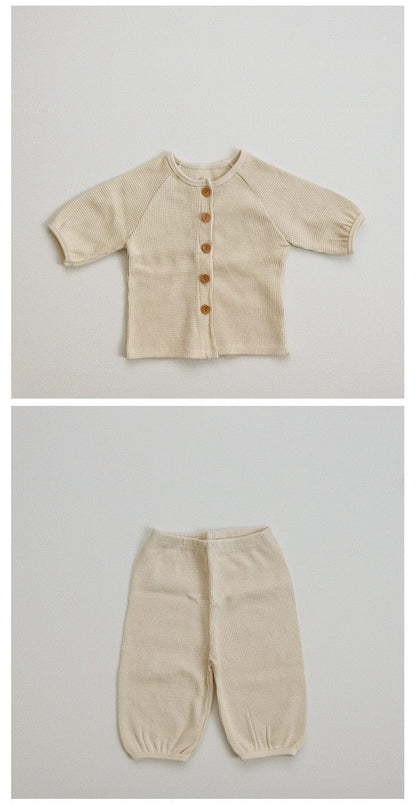 長袖パジャマ キッズセットアップ 2点セット フラワー花柄プリント 無地 ワッフル 長袖パジャマセット【mh0000156】