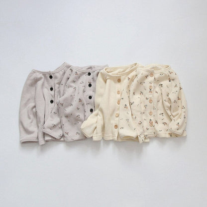 長袖パジャマ キッズセットアップ 2点セット フラワー花柄プリント 無地 ワッフル 長袖パジャマセット【mh0000156】