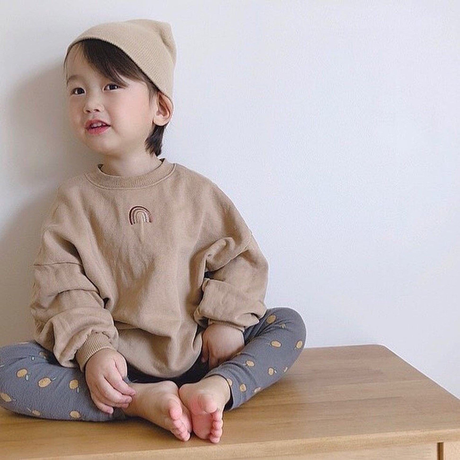 トレーナー・フーディ ベビーキッズトップス スウェットシャツ レインボー 刺繍 トレーナー 2カラー【mh0000204】