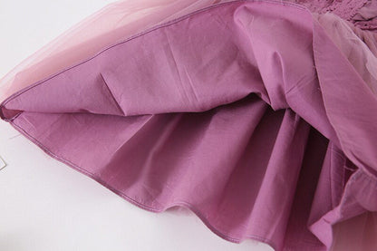 ノースリーブワンピース キッズワンピース チュチュチュール ドレスワンピース フリルスリーブ ホワイト/パープル/2カラー【mh0000454】