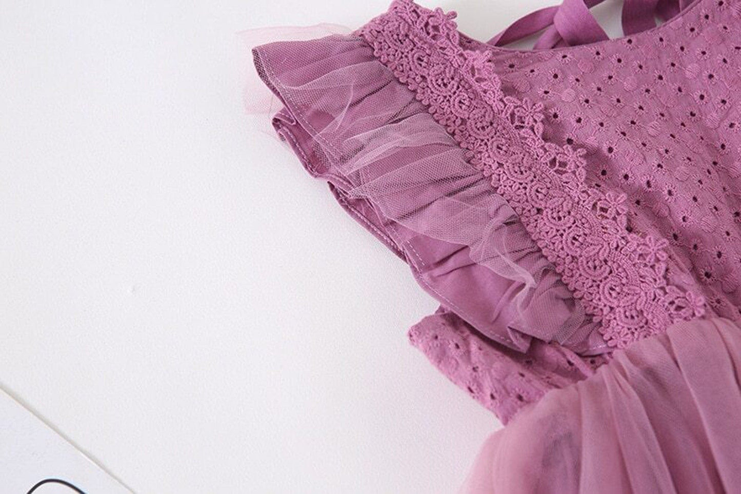 ノースリーブワンピース キッズワンピース チュチュチュール ドレスワンピース フリルスリーブ ホワイト/パープル/2カラー【mh0000454】