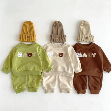 長袖セットアップ ベビー アニマル 刺繍 セットアップ スウェット トレーナー パンツ 3カラー ボーイズ