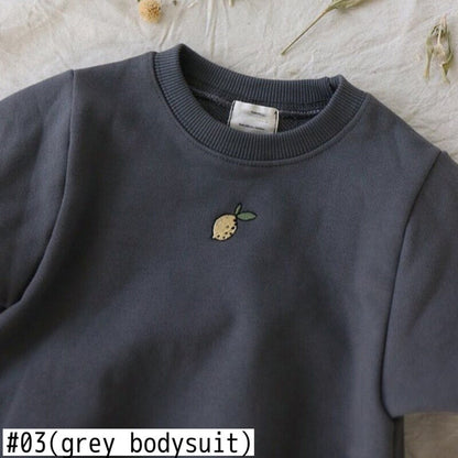長袖ロンパース ベビーロンパース レモン刺繍ワンポイント 長袖ボディスーツ グレー/ホワイト/ピンク/3カラー【mh0000418】