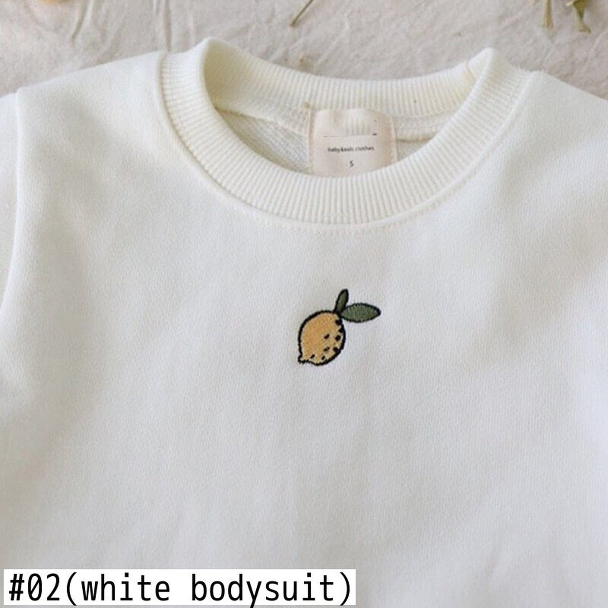 長袖ロンパース ベビーロンパース レモン刺繍ワンポイント 長袖ボディスーツ グレー/ホワイト/ピンク/3カラー【mh0000418】