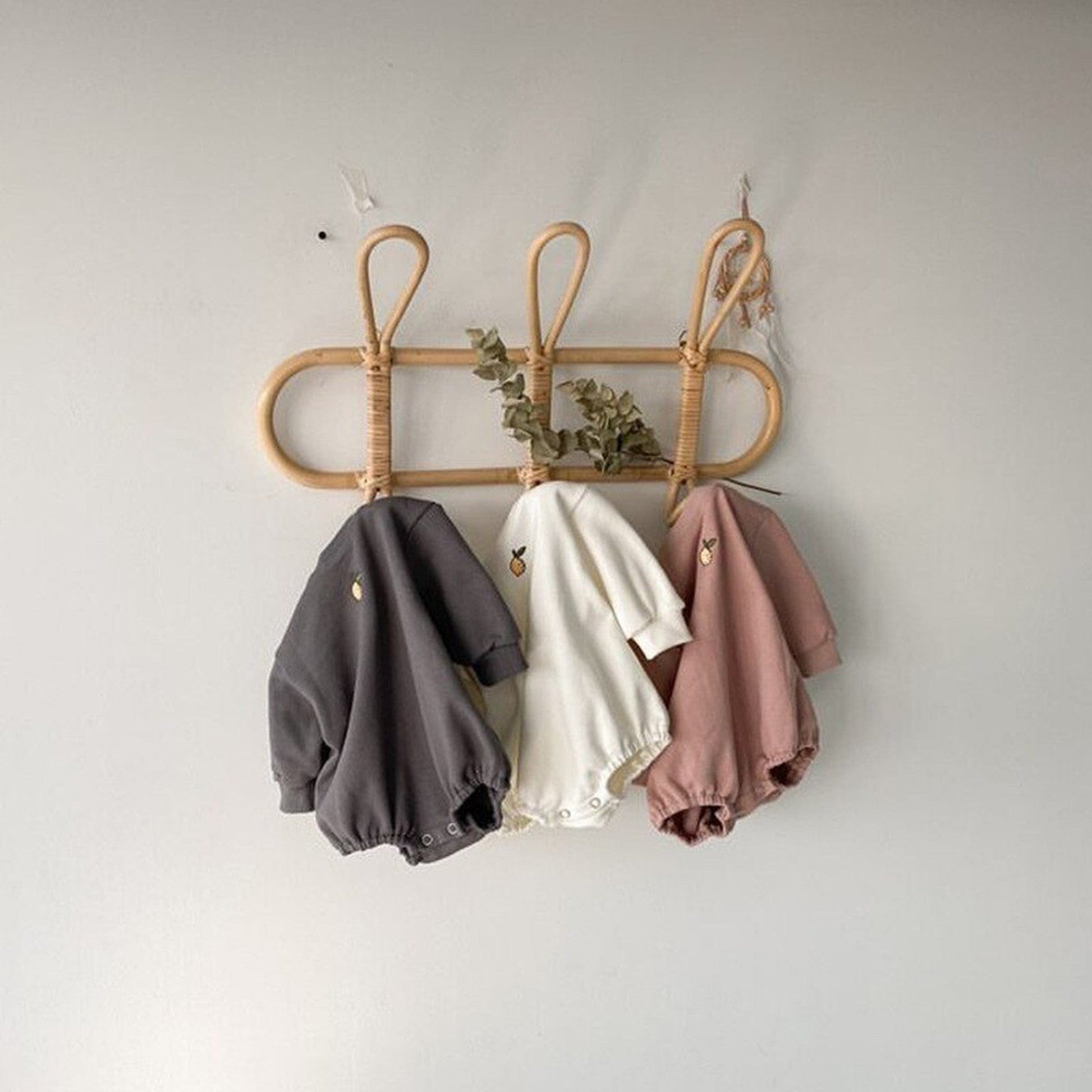 長袖ロンパース ベビーロンパース レモン刺繍ワンポイント 長袖ボディスーツ グレー/ホワイト/ピンク/3カラー【mh0000418】