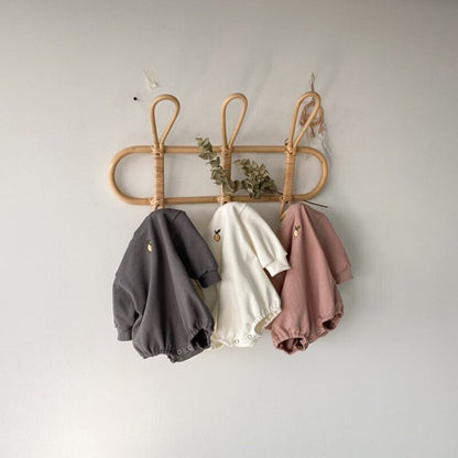 長袖ロンパース ベビーロンパース レモン刺繍ワンポイント 長袖ボディスーツ グレー/ホワイト/ピンク/3カラー【mh0000418】