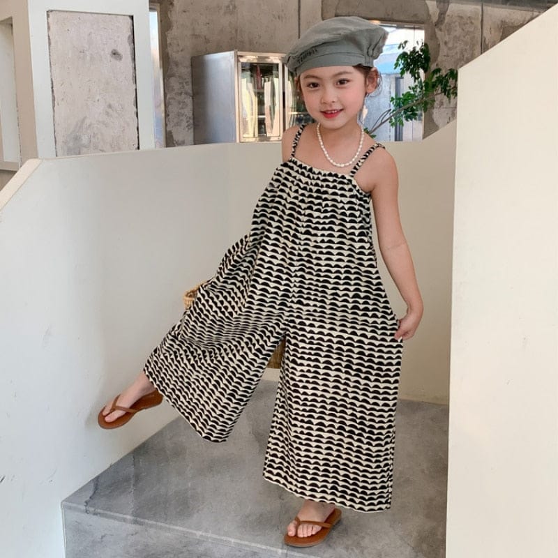 サロペットパンツ・サスペンダーパンツ キッズ 幾何学 ワイド ルーズ サロペットパンツ キャミソール ジャンプスーツ モノトーン 5610C
