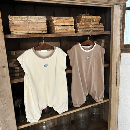 半袖ロンパース ベビー くじら ホエール 半袖 ルーズ ジャンプスーツ ロンパース アプリコット カーキ ボーイズ 5834B