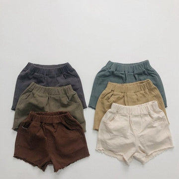 ハーフパンツ・ショートパンツ キッズ シンプル ベーシック 切りっぱなし ルーズ サマー ショートパンツ 6カラー ユニセックス