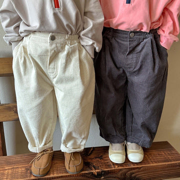 ロングパンツ・スウェットパンツ キッズ コーデュロイ ルーズ パンツ ホワイト ダークグレー ユニセックス 6924