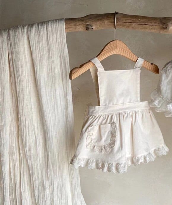 ノースリーブロンパース Apron Dress / 6M 66cm ベビー レース フリル ロンパース エプロン ドレス【mh0001530】