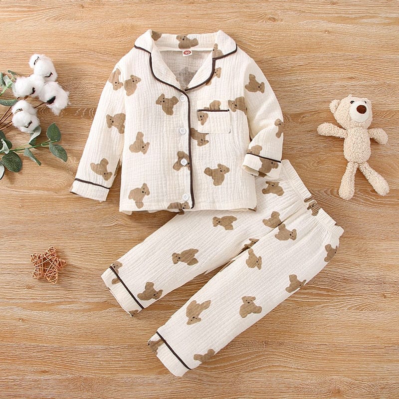 長袖パジャマ bear / 24M/90cm キッズ パジャマ セット くま ベア 長袖 シャツ パンツ ルームウェア ベージュ ユニセックス