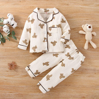 長袖パジャマ bear / 24M/90cm キッズ パジャマ セット くま ベア 長袖 シャツ パンツ ルームウェア ベージュ ユニセックス