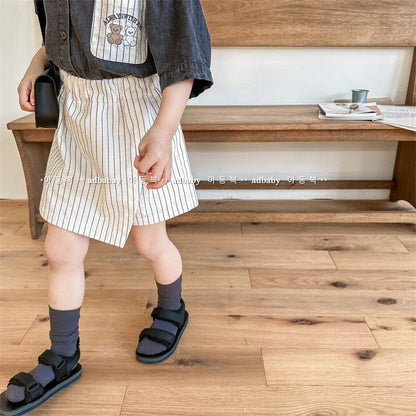 ハーフパンツ・ショートパンツ beige / 12M/80cm キッズ ストライプ ラップ ショートパンツ ベージュ ブルー ガールズ