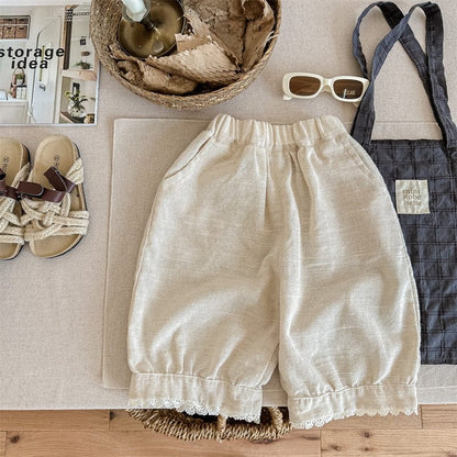 ロングパンツ・スウェットパンツ beige / 12M/80cm キッズ レース ルーズ クロップドパンツ バルーンパンツ