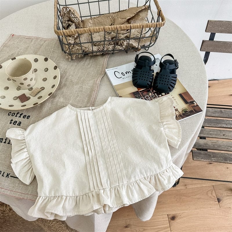 半袖シャツ・ブラウス Beige / 12M/80cm キッズ ラッフル フリル  ピンタック ブラウス トップス