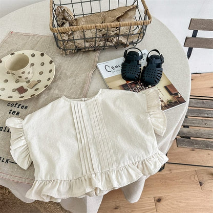 半袖シャツ・ブラウス Beige / 12M/80cm キッズ ラッフル フリル  ピンタック ブラウス トップス