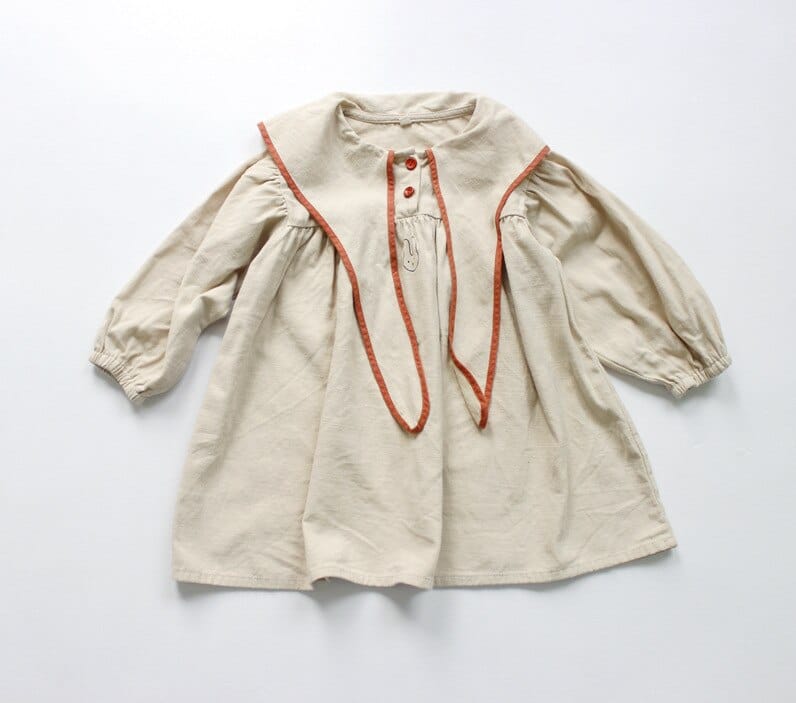 長袖ワンピース Beige / 24M 80cm キッズ うさぎ うさ耳襟 ワンピース