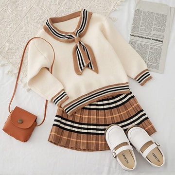 長袖セットアップ Beige / 24M 90cm キッズ ニット セットアップ リボン セーター スカート【mh0000473】