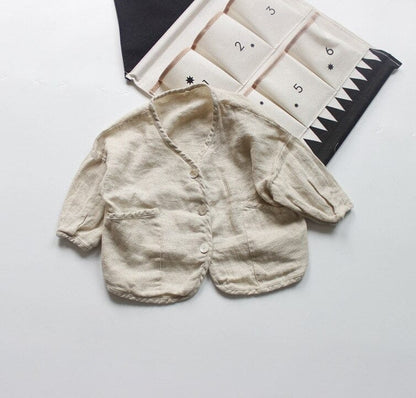 カーディガン・パーカー Beige / 3T 90cm / 取り寄せ（7〜35日） キッズ みずたま コットンリネン カーディガン